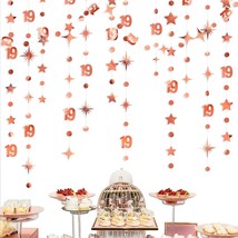 Rose Gold 19Th Birthday Decorations Number 19 Circle Dot Star Garland Streamer B - £19.69 GBP