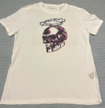 John Varvatos USA Skull Wire Halo Graphic Tee White Cotton Crew Neck Siz... - $29.98