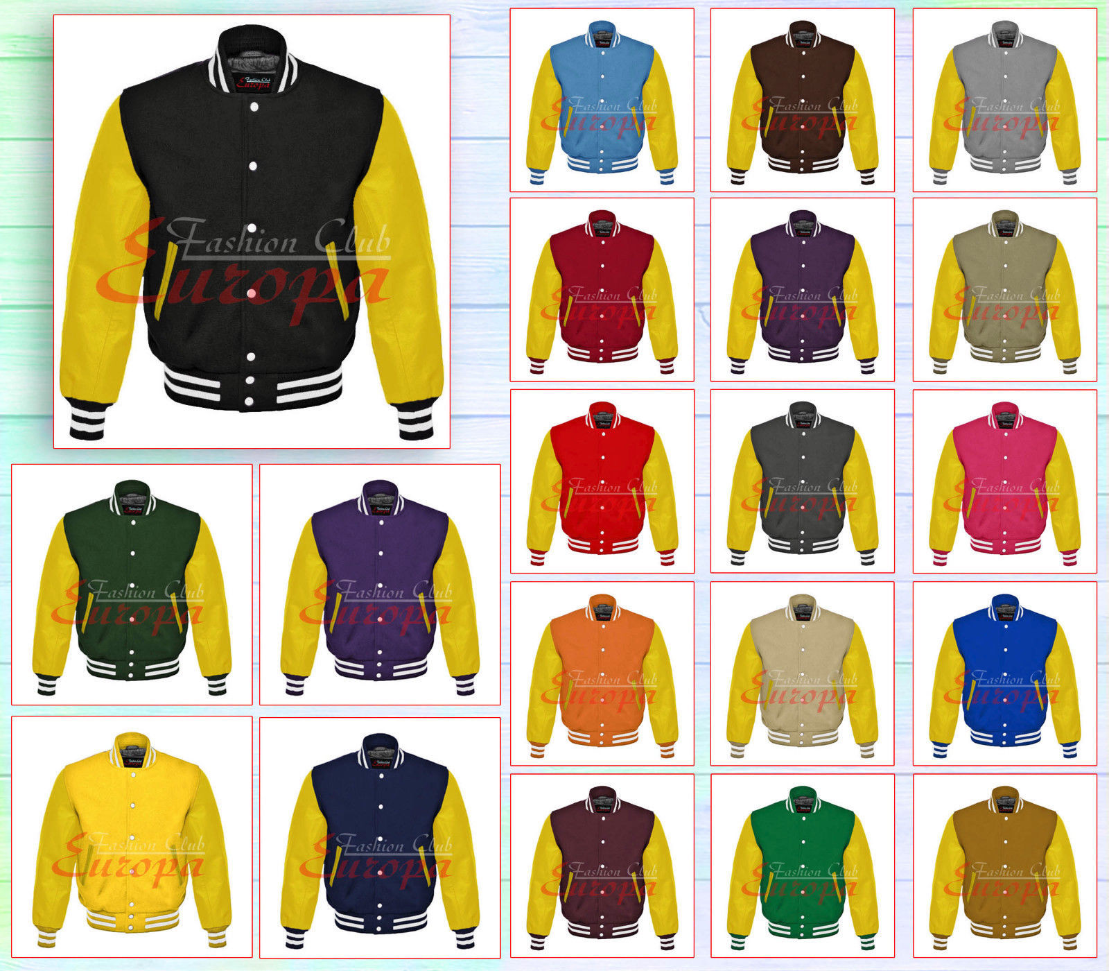 American Unisex Yellow Real Leather Sleeve Letterman College Varsity Wool Jacket