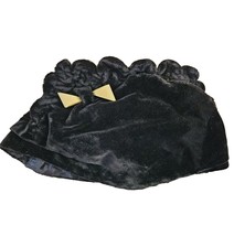 1940&#39;s Vintage Black Velvet Calot Hat - Juliet Cap Ruffled Top Bakelite Bow - £14.89 GBP