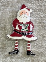 Vintage Santa Pin Brooch Enamel Metal Dangling Legs FAF Cloisonné Christmas Pin - £7.14 GBP