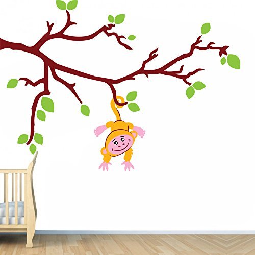 (63'' x 45'') Vinyl Wall Kids Decal Monkey on Tree Branch with Leafs / Art Home  - £67.33 GBP