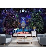 Blacklight Psychedelic Tapestry Owl MoonSpace Wall Art Tapestry 51&#39;&#39;X59 - £10.33 GBP