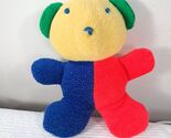 Vintage Eden Teddy Bear Plush Baby Rattle Toy Primary Colorblock Terry c... - $17.00