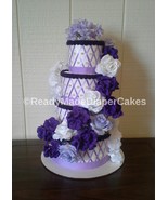 Lavender Purple White and Lilac Purple Themed Baby Shower 4 Tier Diaper ... - £90.34 GBP