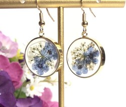 Forget Me not Earrings Gold Blue Round Drop Dangle New - £14.60 GBP