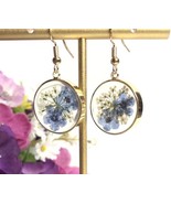 Forget Me not Earrings Gold Blue Round Drop Dangle New - $18.62