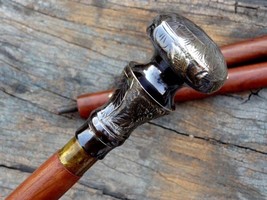 Antique Brass Knob Head Handle Vintage Style Wooden Walking Stick Designer Cane - £46.81 GBP