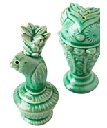 2 Pcs Anthropologie Shangri-la Salt &amp; Pepper Shaker Set Green Exotic Flo... - $22.58 CAD