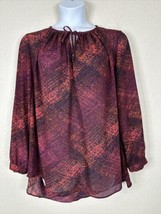 a.n.a. Womens Plus Size 1X Purple Abstract Tie Neck Top Long Sleeve - $14.40