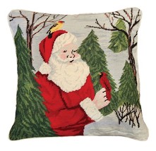 Santa with Birds 18x18 Needlepoint Pillow - £110.16 GBP