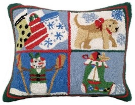 Puppy Stockings 16 X 20 Hooked Pillow - £48.25 GBP