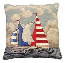 Striped Sailboat 18x18 Needlepoint Pillow - £111.50 GBP