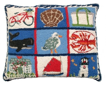 Coastal Quilt Hooked Decorative Pillow - £47.08 GBP
