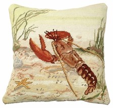 Lobster 18 x 18 Needlepoint Beige Velvet Pillow - £112.59 GBP