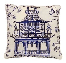 Blue Pagoda 18x18 Needlepoint Pillow - £111.88 GBP