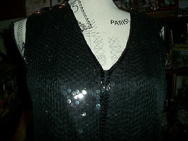 Lawrence Kazar Vintage Cool Jet Black Sequin Silk Blouse/Vest Size M - £13.16 GBP