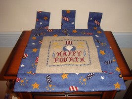 4th Of July Completed Happy Fourth Cross Stitch Banner - $24.99