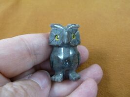 Y-BIR-OW-46) gray tan HORNED OWL figurine SOAPSTONE Peru love little owl... - $8.99