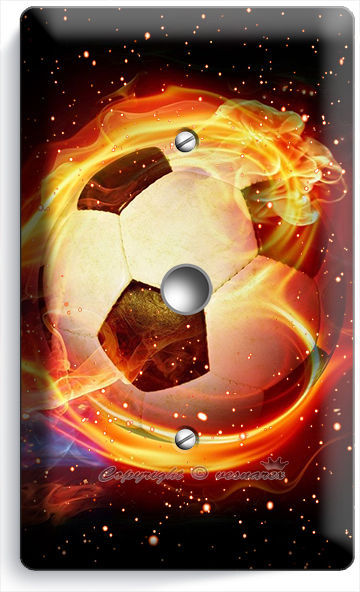 SOCCER BALL FLAME FOOTBALL LIGHT DIMMER / CABLE WALL PLATE COVER BOYS ROOM DECOR