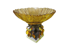 Antique Cut Glass Center Piece Bowl On Marble Base Hanging Jewels 9&quot;T 11&quot;Diam - £47.48 GBP