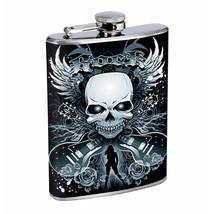 Flask 8oz Stainless Steel Skull D 3 Wings Drinking Hip Flask Whiskey - £11.65 GBP