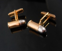 Novelty Cufflinks VAMPIRE Verses WEREWOLF Faux bullet Silver Tipped Vintage Gold - £75.14 GBP