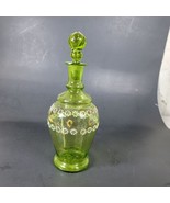Antique Barber Bottle - hand blown &amp; decorated Green Topper Decanter Enamel - €76,08 EUR