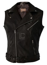 Men&#39;s Sleeveless Biker Style Classic Vest Belted Punk Genuine Leather Vest - $106.58+
