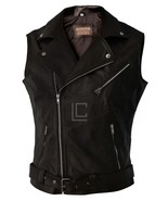 Men's Sleeveless Biker Style Classic Vest Belted Punk Genuine Leather Vest - $148.22 CAD - $166.76 CAD