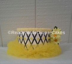 Black and Yellow Bumble Bee Tutu Themed Baby Girl Shower 1 Tier Diaper Cake Gift - $27.60