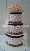 Light Pink and Brown Elegant Themed Baby Girl Shower 3 Tier Beaded Diaper Cake - £47.53 GBP