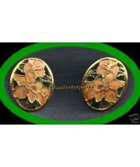 Earring Orchid Flower Enamel Cloisonne Pierced Earring Vintage - $22.72