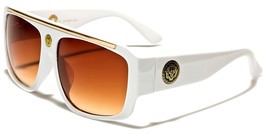 White &amp; Gold Kleo Flat Top Hip Hop Rapper Retro Aviator Sunglasses w/ Brown Lens - £6.88 GBP