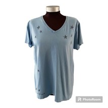 Life is Good Light Blue Stars V-Neck Crusher Tee Tshirt Short Sleeve Womens L - £12.64 GBP
