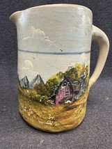 Handpainted Antique Salt Glazed Pottery Pitcher Jug Barn Farm Scene Farm... - £22.57 GBP