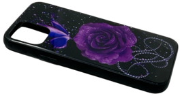 Plastic Back Cover For iPhone 11 PRO 5.8" Black - Butterfly Purple Rose & Pearls image 3
