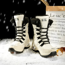 Women Boots Winter Keep Warm Cotton Shoes Mid-Calf Snow Boots Ladies Lace-up Hig - £56.99 GBP