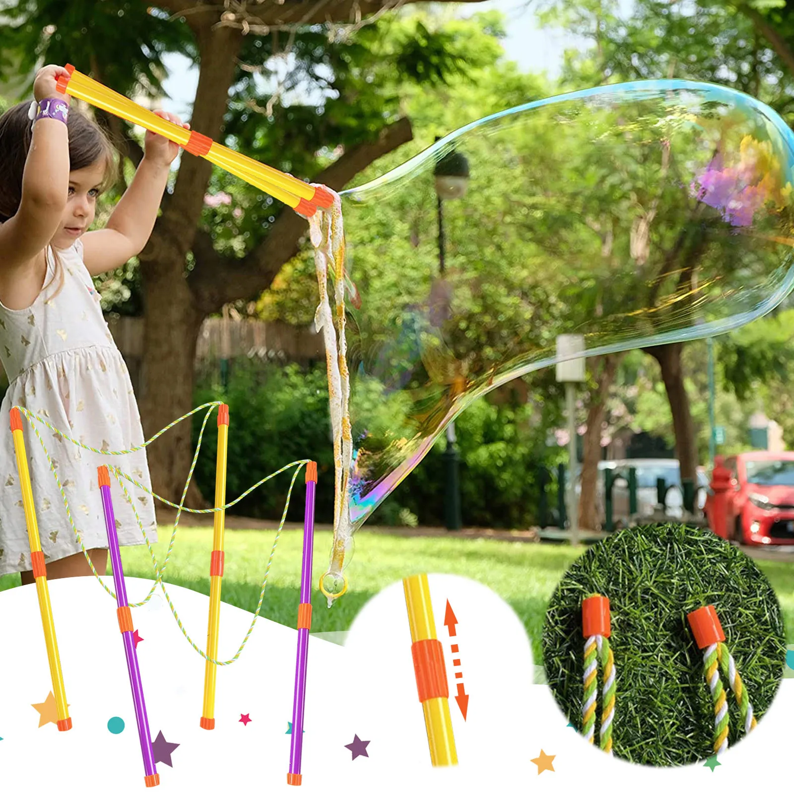 1Set Double Pole Bubble Rope Color Giant Bubble Circle Outdoor Garden Toy Big - £7.57 GBP