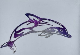Swimming Dolphin (Ornamental) - Metal Wall Art - Purple Tinged 12&quot; x 6 1/2&quot; - £20.59 GBP