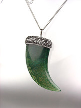 EXQUISITE Marble Green Jade Agate Marcasite Crystals Italian HORN Long N... - $39.99