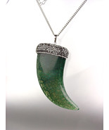 EXQUISITE Marble Green Jade Agate Marcasite Crystals Italian HORN Long Necklace - $39.99