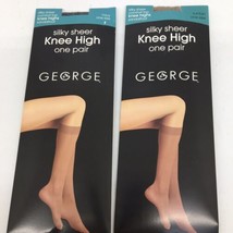 2 George Silky Sheer Comfort Top Knee Highs Sandalfoot - Navy &amp; Suntan One Size - £5.35 GBP