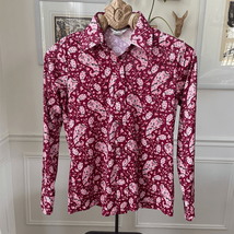 Vintage 70s Sears Perma-Prest Shirt Burgundy Pink Paisley Shirt S - $27.36