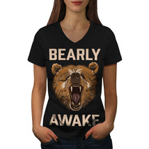 Bearly Grizzly Awake Shirt Coffee Women V-Neck T-shirt - £10.41 GBP