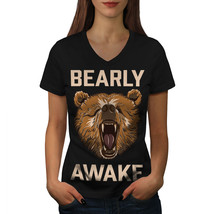 Bearly Grizzly Awake Shirt Coffee Women V-Neck T-shirt - £10.38 GBP