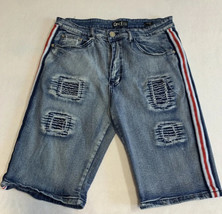 Cr24 Denim Distillery Shorts Mens 32 Distressed Jeans Ripped Torn Faded Striped - £13.40 GBP