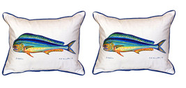 Pair of Betsy Drake Dolphin Fish Mahi Large Indoor Outdoor Pillows - £71.21 GBP