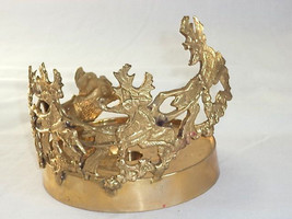 Brass Candle Pillar Holder 3in1 Ornate 4 Reindeer Santa Sled India Christmas Dec - £16.13 GBP