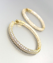 Stunning 18kt Gold Plated Inside Outside Pave Cz Crystals 1 1/4" Hoop Earrings - £39.95 GBP